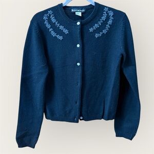 Pandemonium Black wool Embroidered Cardigan button down embroidered neck area